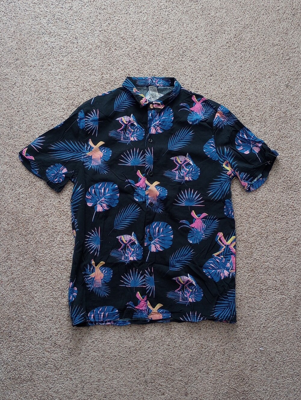 Dutch Bros Tropical Hawaiian Palm Leaves Button Shirt Size Small Vacation